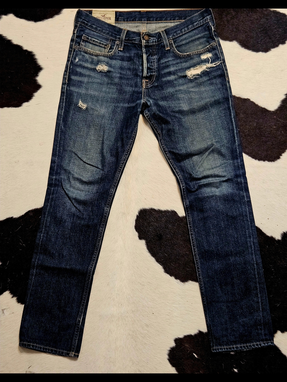 Hollister Brand Denim- Slim Straight Men’s Jeans - Dark Blue Distressed Sz 32/30